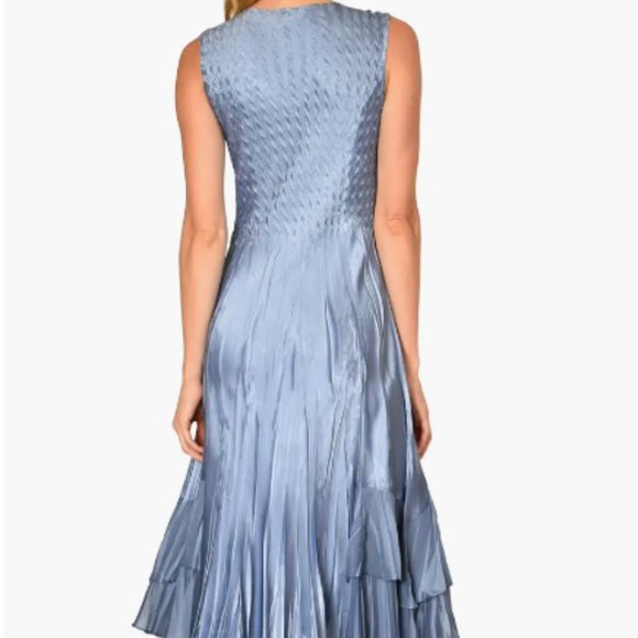 KOMAROV BEADED V-NECK CHARMEUSE VIOLET BLUE OMBRE MIDI DRESS sz XL - Picture 2 of 4